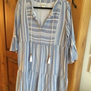 Tommy Bahama tiered blue stripe summer dress M
